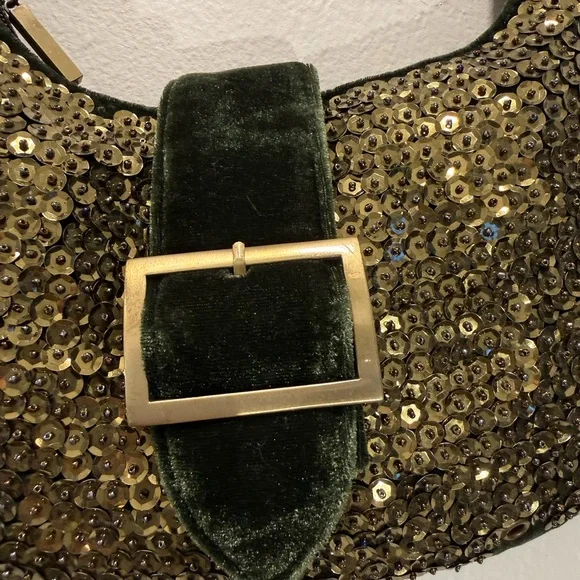 Big Buddha Emerald Velvet & Beaded Sequin Handbag - Gold Hardware - Rare - Picture 5 of 9